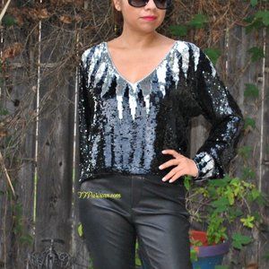 ✨ Vtg 80s Silk, Sequined, & Beaded Top - Judith Ann Creations brand
